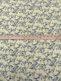 Ecru/Muted Dark Navy/White 100% Rayon Vine Silhouettes Print Challis 56W