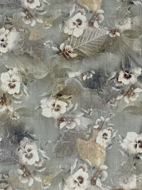 Titanium/Sage/Multi 100% Rayon Floral Print Voile 56W