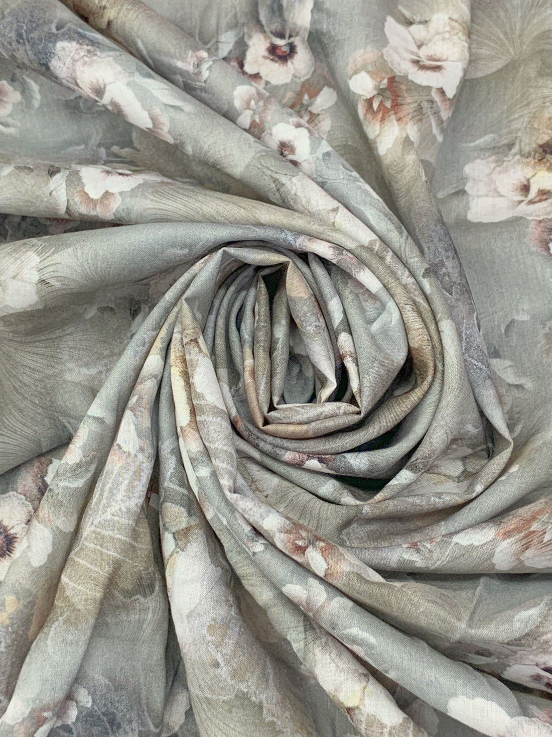 Titanium/Sage/Multi 100% Rayon Floral Print Voile 56W