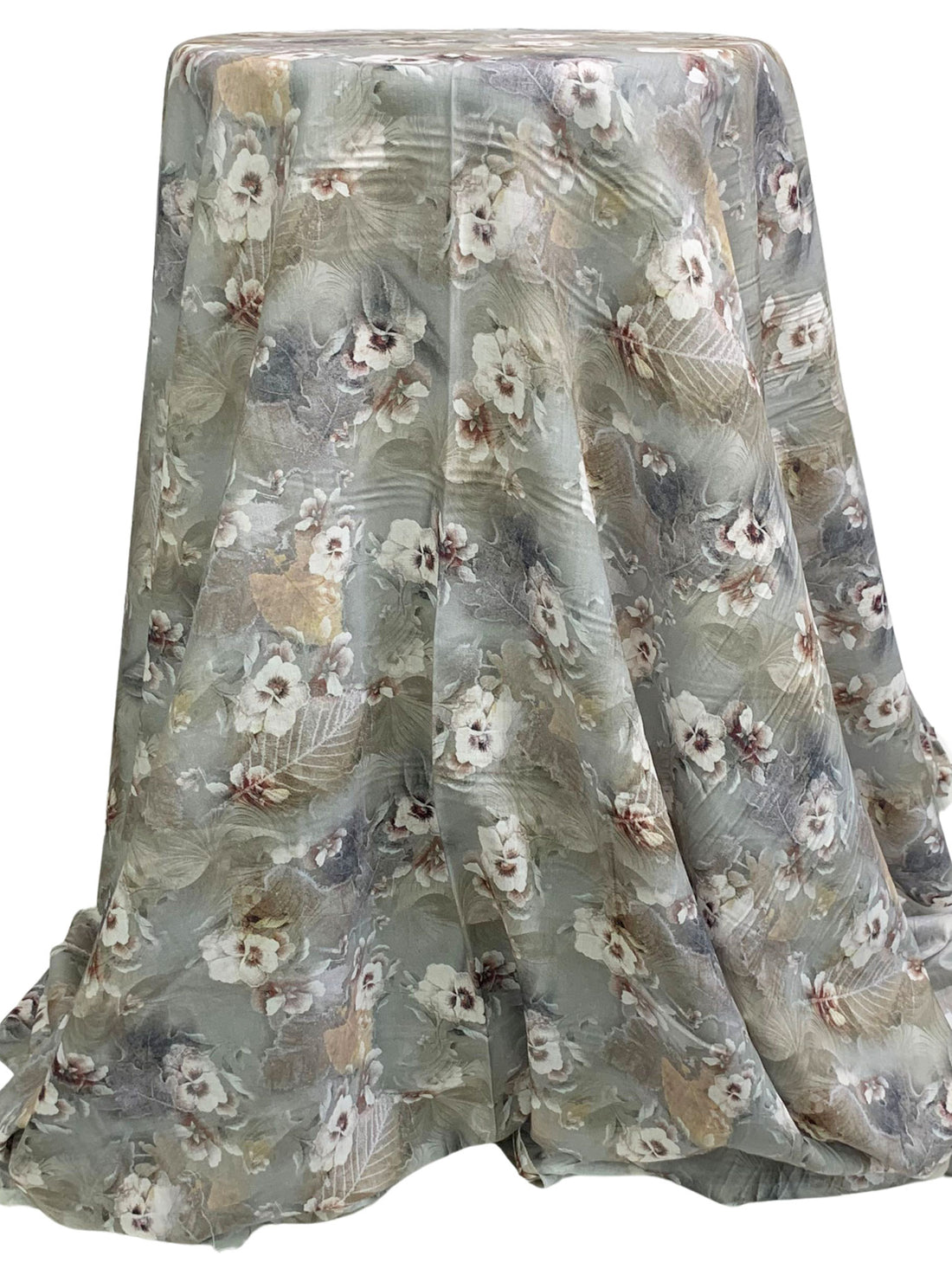 Titanium/Sage/Multi 100% Rayon Floral Print Voile 56W