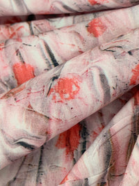 Baby Pink/Copper Red/Multi 100% Rayon Abstract Print Challis 59W