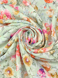 Tea Green/Pale Pink/Multi 100% Rayon Floral Print Challis 57W