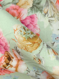 Tea Green/Pale Pink/Multi 100% Rayon Floral Print Challis 57W