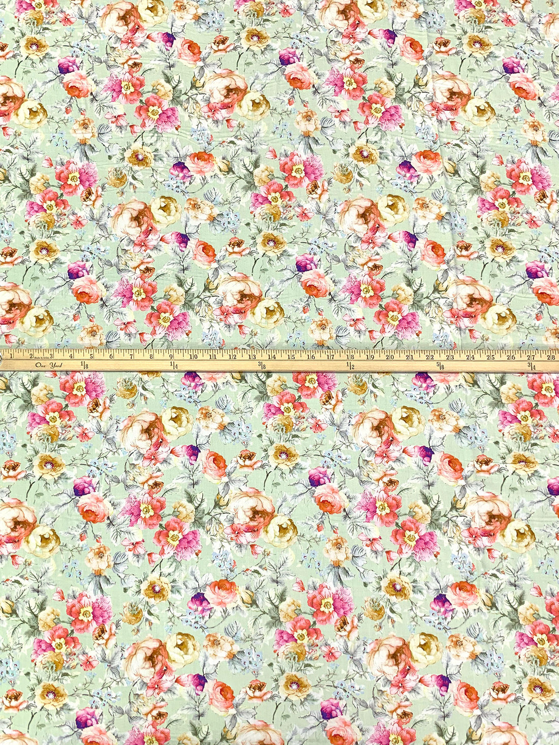 Tea Green/Pale Pink/Multi 100% Rayon Floral Print Challis 57W