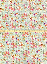 Tea Green/Pale Pink/Multi 100% Rayon Floral Print Challis 57W