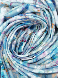 Sky Blue/Dark Purple/Pacific Blue/Multi 100% Rayon Artistic Floral Print Challis 56W