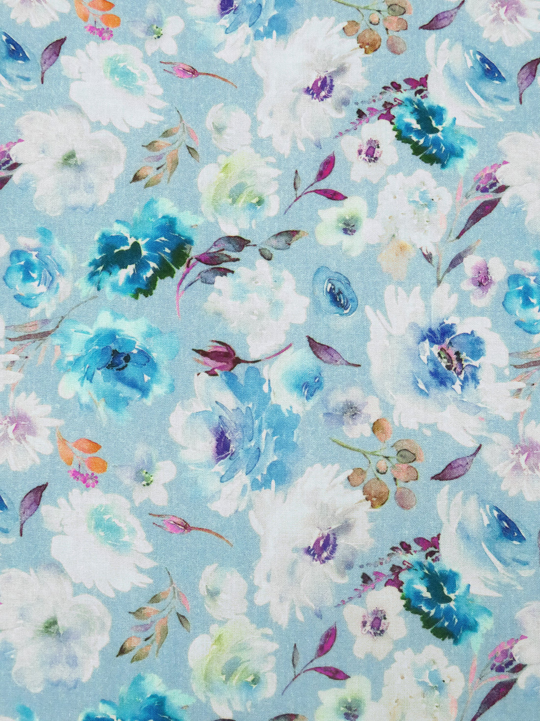 Sky Blue/Dark Purple/Pacific Blue/Multi 100% Rayon Artistic Floral Print Challis 56W