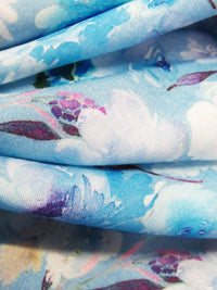 Sky Blue/Dark Purple/Pacific Blue/Multi 100% Rayon Artistic Floral Print Challis 56W