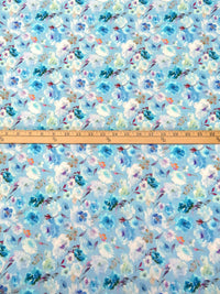 Sky Blue/Dark Purple/Pacific Blue/Multi 100% Rayon Artistic Floral Print Challis 56W