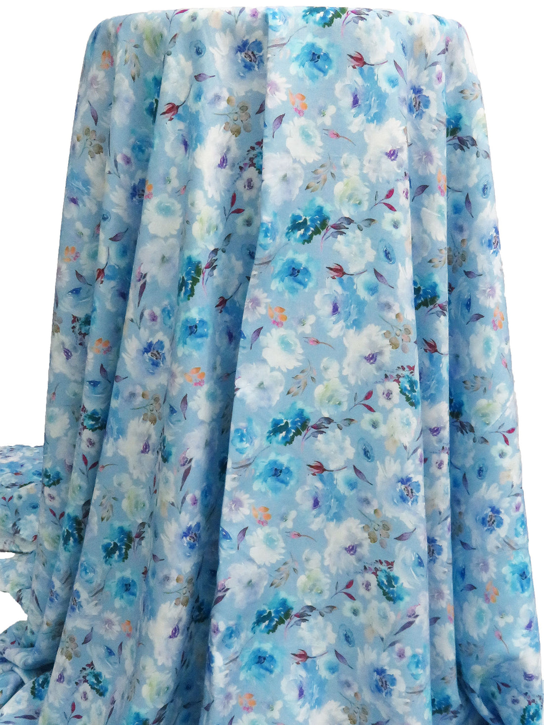 Sky Blue/Dark Purple/Pacific Blue/Multi 100% Rayon Artistic Floral Print Challis 56W