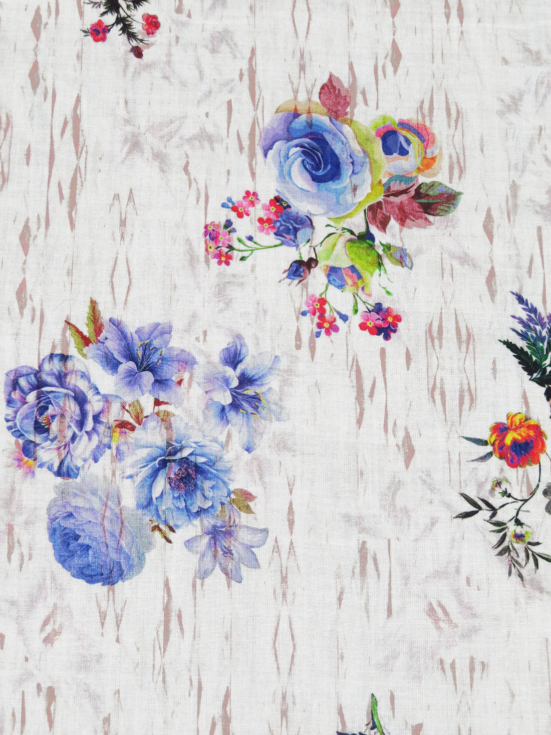 White/Blueberry/Dark Green/Multi 100% Rayon Abstract On Floral Print Challis 53W