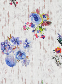 White/Blueberry/Dark Green/Multi 100% Rayon Abstract On Floral Print Challis 53W