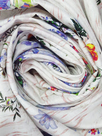 White/Blueberry/Dark Green/Multi 100% Rayon Abstract On Floral Print Challis 53W