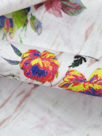 White/Blueberry/Dark Green/Multi 100% Rayon Abstract On Floral Print Challis 53W