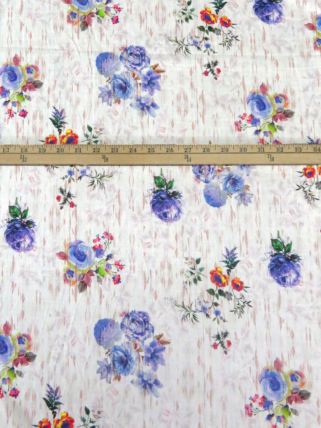 White/Blueberry/Dark Green/Multi 100% Rayon Abstract On Floral Print Challis 53W