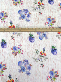 White/Blueberry/Dark Green/Multi 100% Rayon Abstract On Floral Print Challis 53W