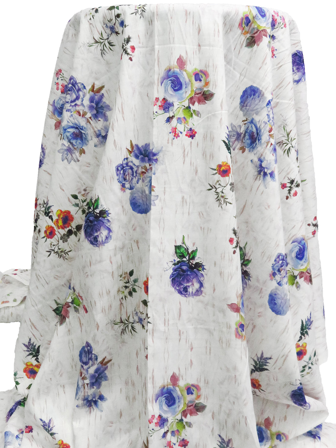 White/Blueberry/Dark Green/Multi 100% Rayon Abstract On Floral Print Challis 53W