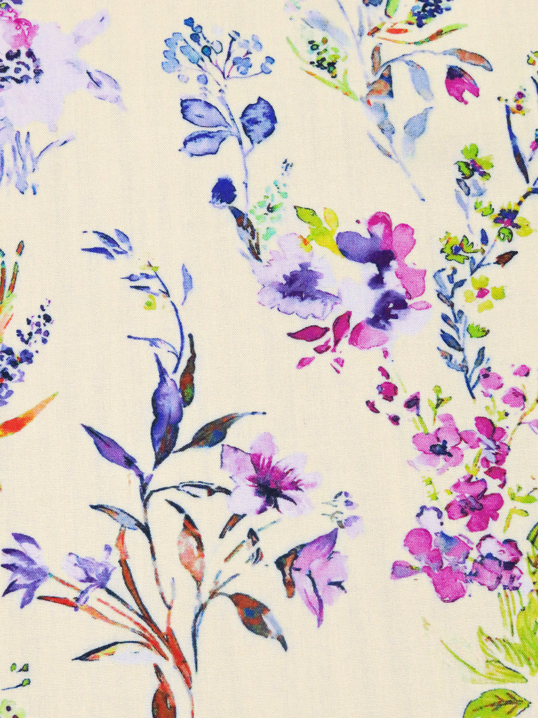 Champagne/Dark Lavender/Mulberry/Multi 100% Rayon Spring Floral Stems Print Challis 57W