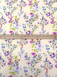 Champagne/Dark Lavender/Mulberry/Multi 100% Rayon Spring Floral Stems Print Challis 57W