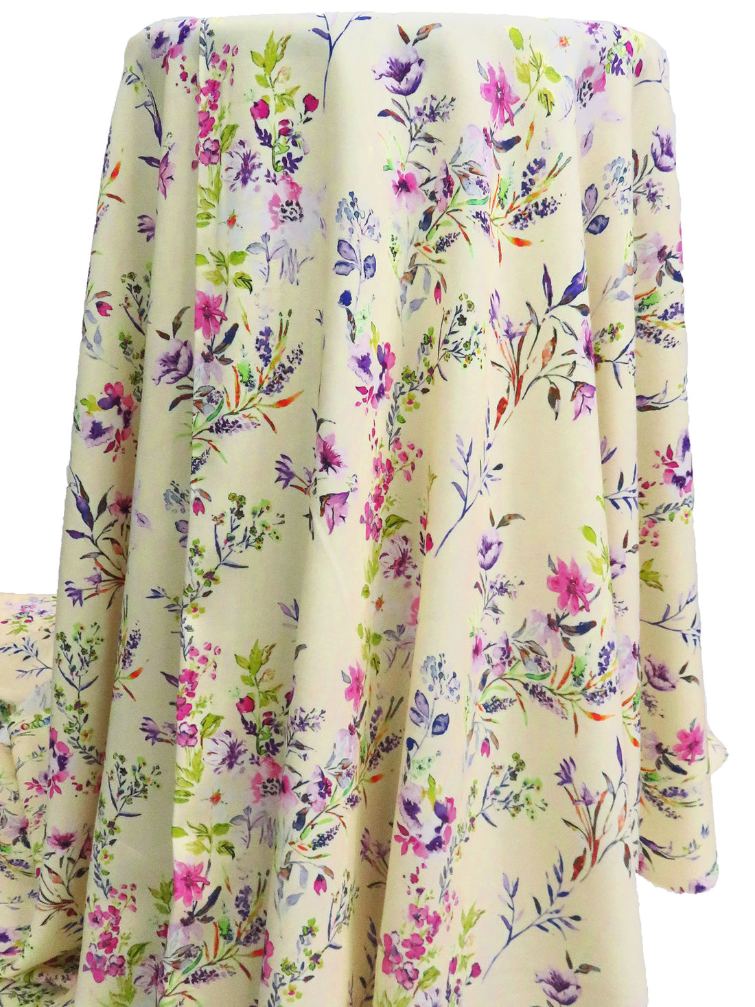 Champagne/Dark Lavender/Mulberry/Multi 100% Rayon Spring Floral Stems Print Challis 57W