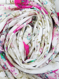 White/Muted Olive/Raspberry/Multi 100% Rayon Floral Print Challis 58W