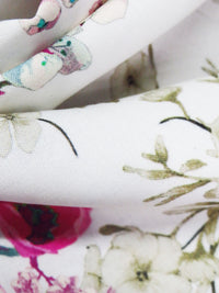 White/Muted Olive/Raspberry/Multi 100% Rayon Floral Print Challis 58W