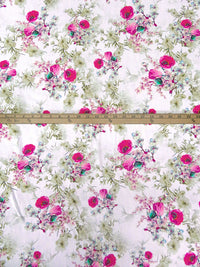 White/Muted Olive/Raspberry/Multi 100% Rayon Floral Print Challis 58W