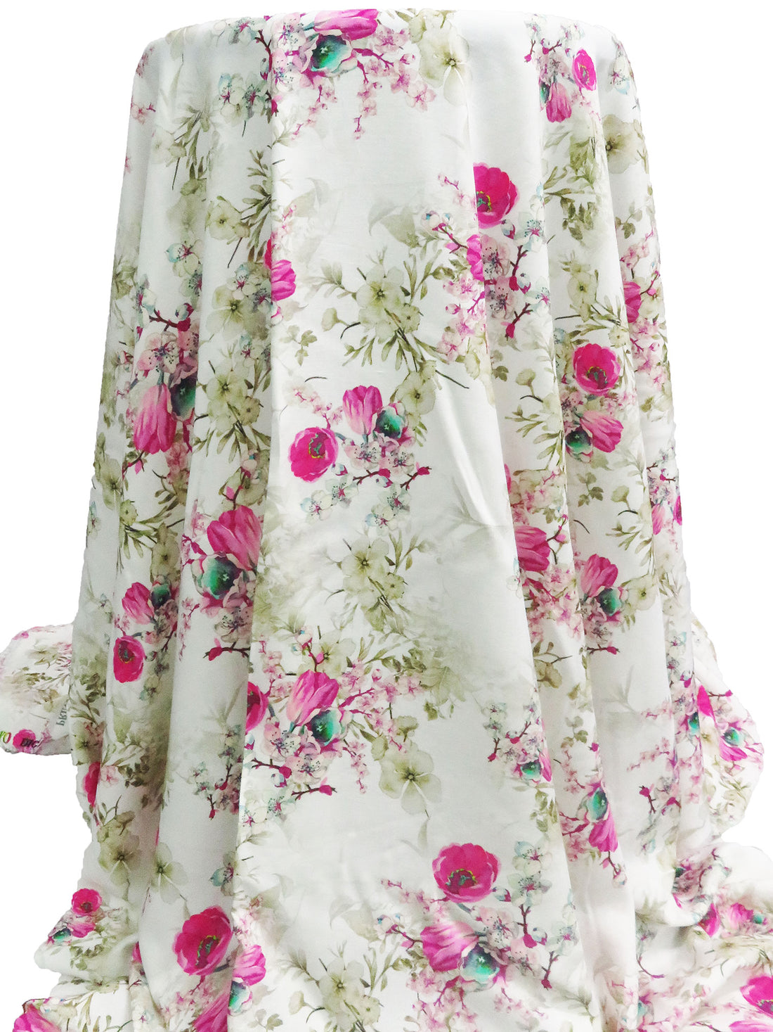 White/Muted Olive/Raspberry/Multi 100% Rayon Floral Print Challis 58W