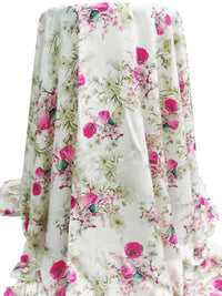 White/Muted Olive/Raspberry/Multi 100% Rayon Floral Print Challis 58W