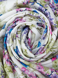 White/Muted Olive/Pacific Blue/Multi 100% Rayon Floral Print Challis 58W