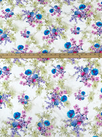 White/Muted Olive/Pacific Blue/Multi 100% Rayon Floral Print Challis 58W