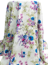White/Muted Olive/Pacific Blue/Multi 100% Rayon Floral Print Challis 58W