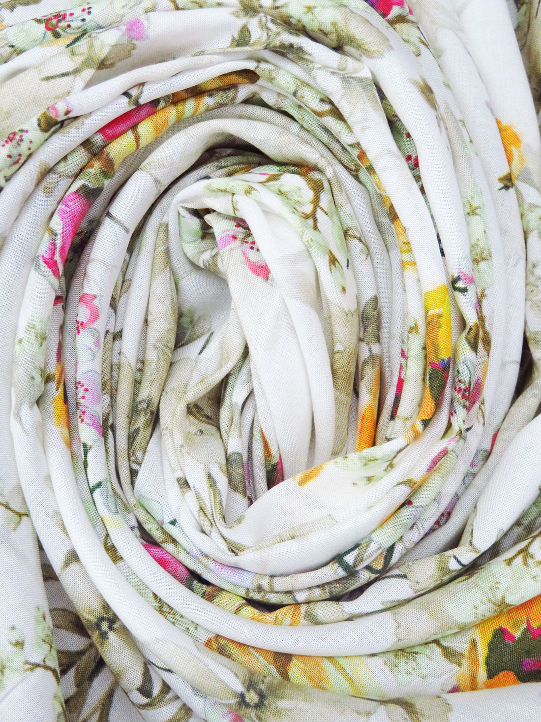 White/Muted Olive/Marigold/Multi 100% Rayon Floral Print Voile 58W