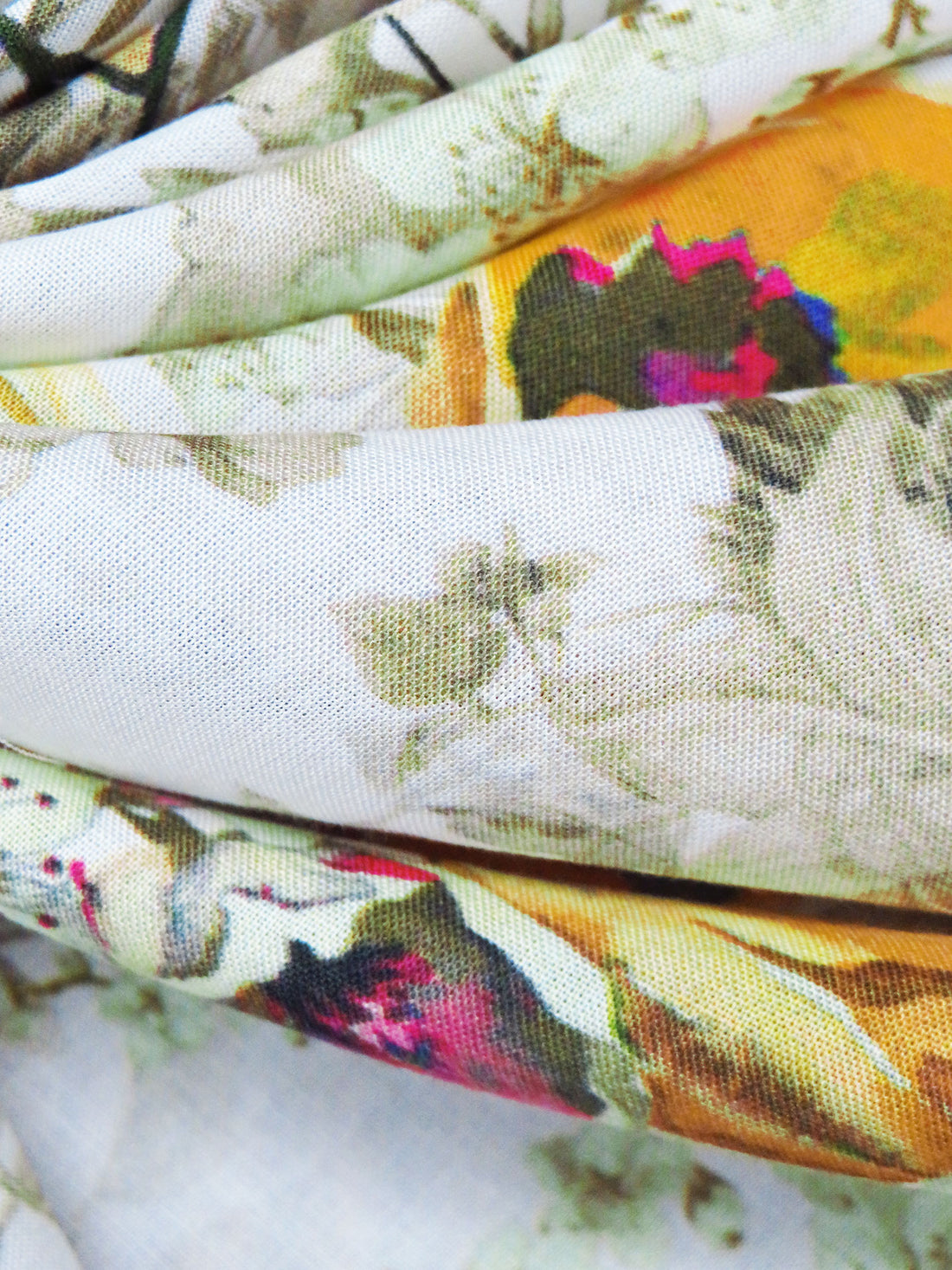 White/Muted Olive/Marigold/Multi 100% Rayon Floral Print Voile 58W