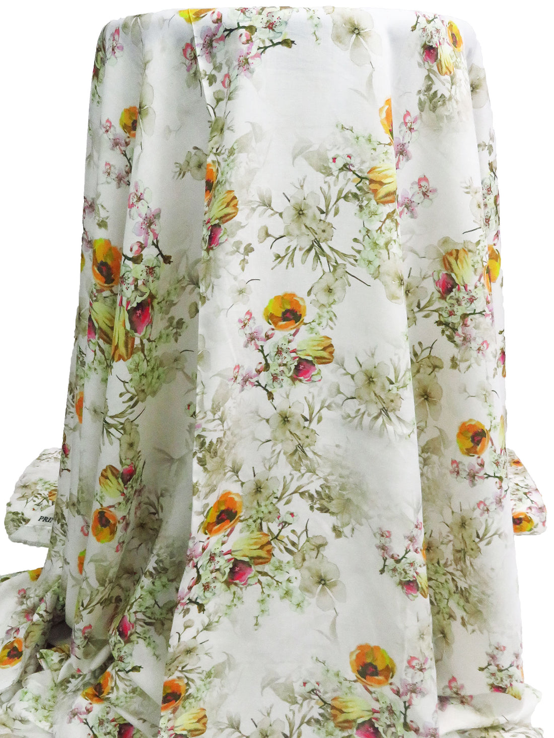 White/Muted Olive/Marigold/Multi 100% Rayon Floral Print Voile 58W