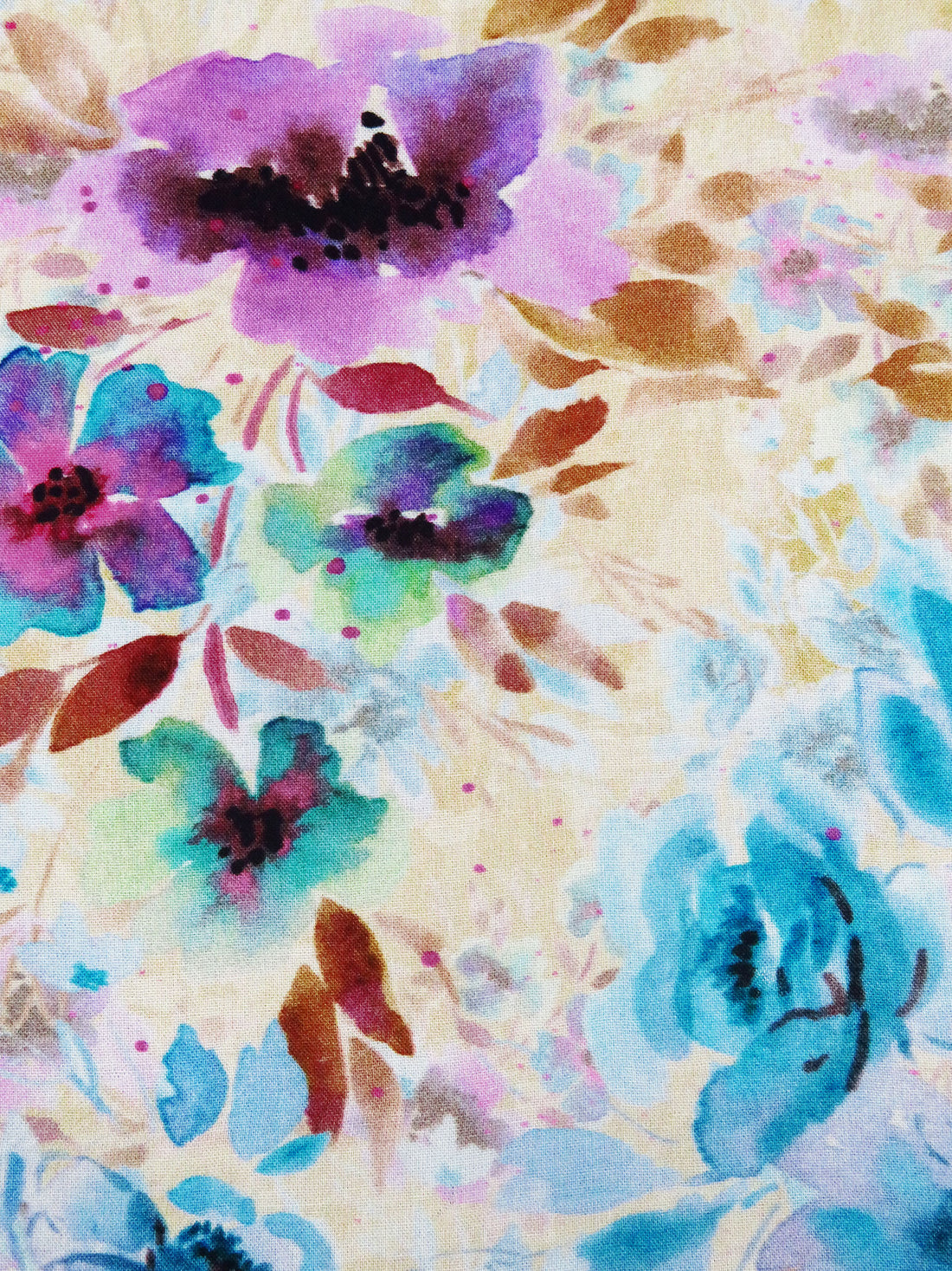 Peach Yellow/Pacific Blue/Purple/Multi 100% Rayon Artistic Floral Print Challis 57W