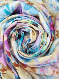 Peach Yellow/Pacific Blue/Purple/Multi 100% Rayon Artistic Floral Print Challis 57W