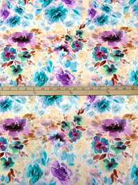 Peach Yellow/Pacific Blue/Purple/Multi 100% Rayon Artistic Floral Print Challis 57W