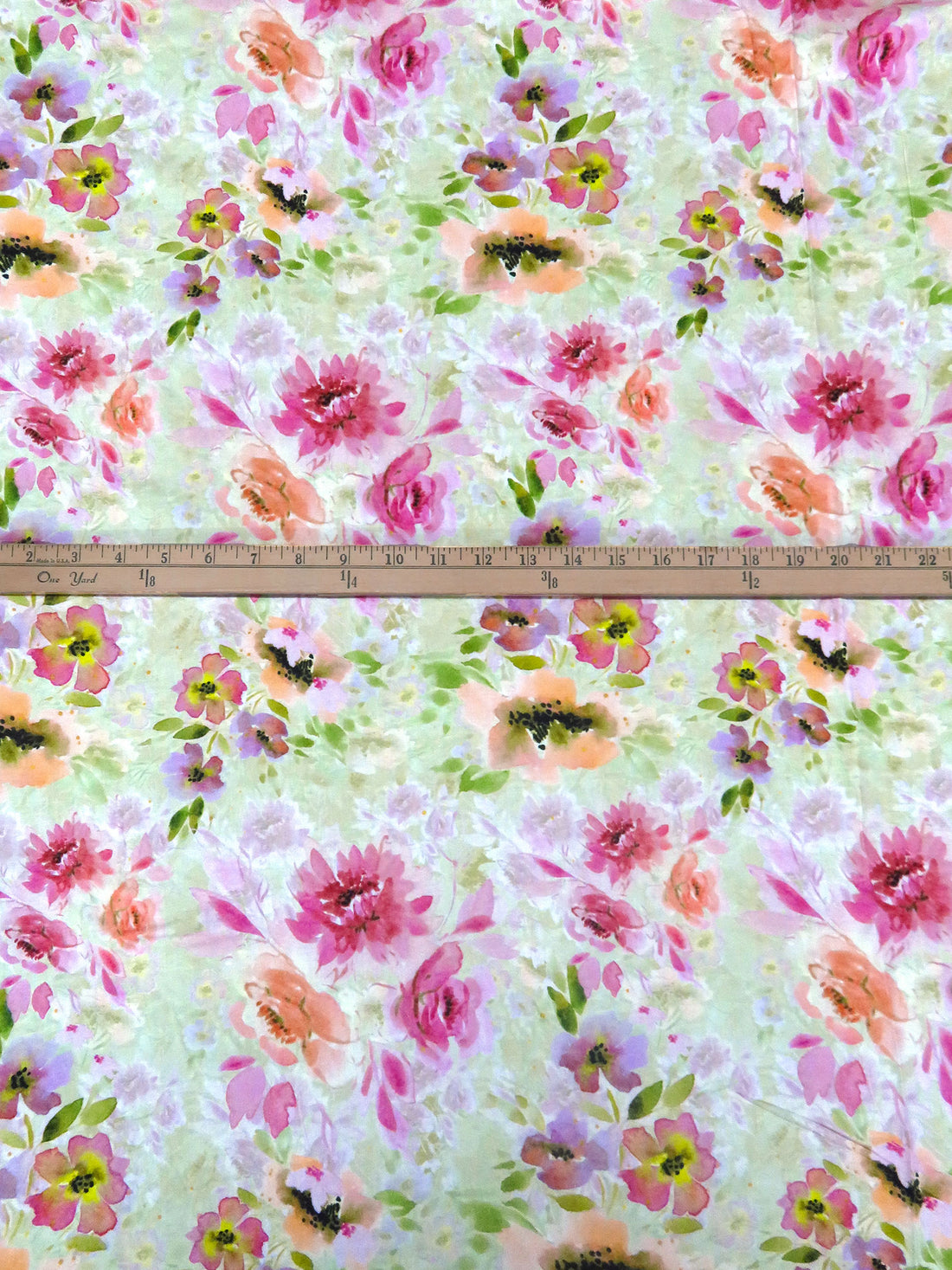 Peach/Fern Green/Fuchsia/Multi 100% Rayon Artistic Floral Print Challis 57W