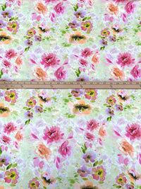 Peach/Fern Green/Fuchsia/Multi 100% Rayon Artistic Floral Print Challis 57W