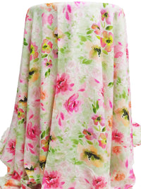 Peach/Fern Green/Fuchsia/Multi 100% Rayon Artistic Floral Print Challis 57W