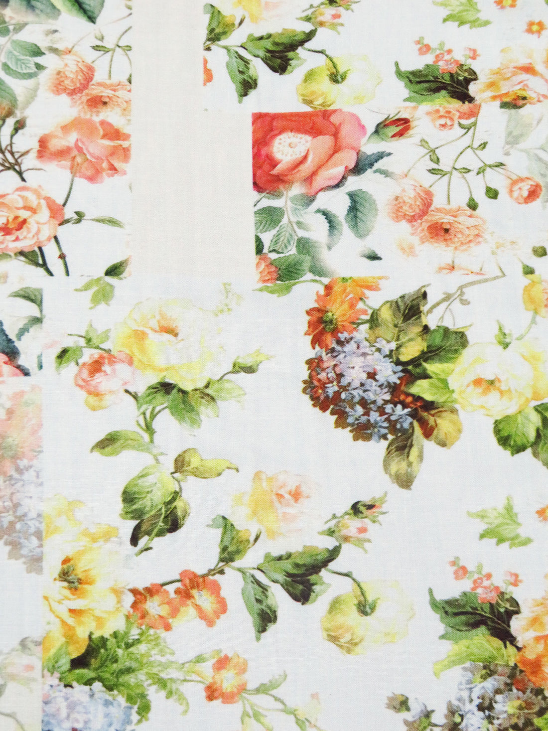 White/Dark Salmon/Lemon/Multi 100% Rayon Floral Patchwork Print Challis 58W