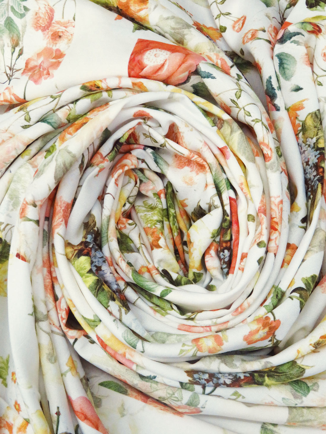 White/Dark Salmon/Lemon/Multi 100% Rayon Floral Patchwork Print Challis 58W