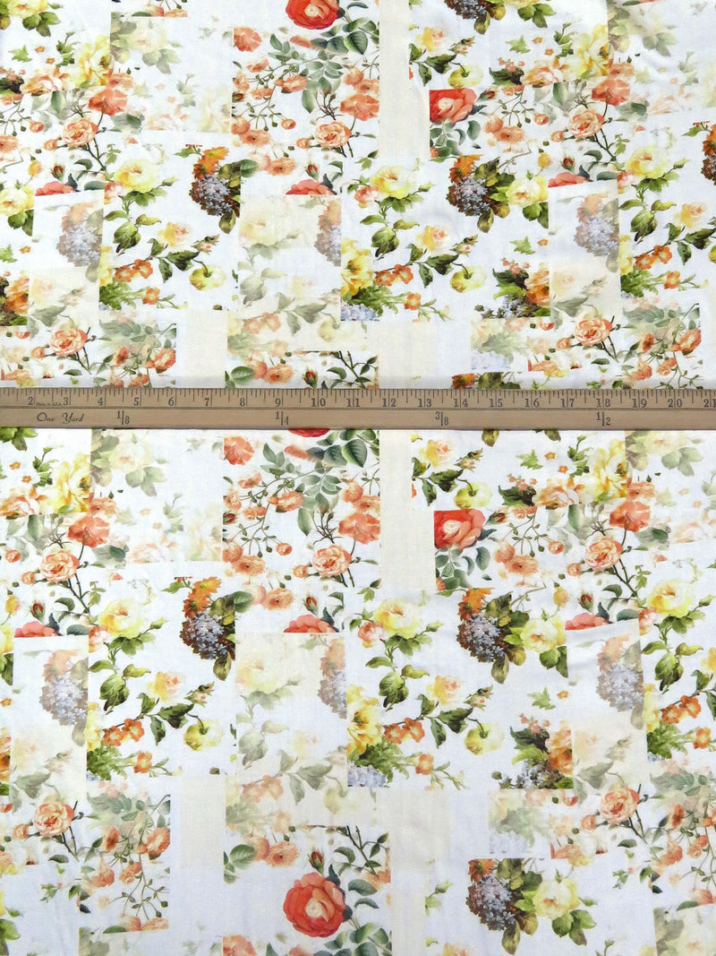 White/Dark Salmon/Lemon/Multi 100% Rayon Floral Patchwork Print Challi ...