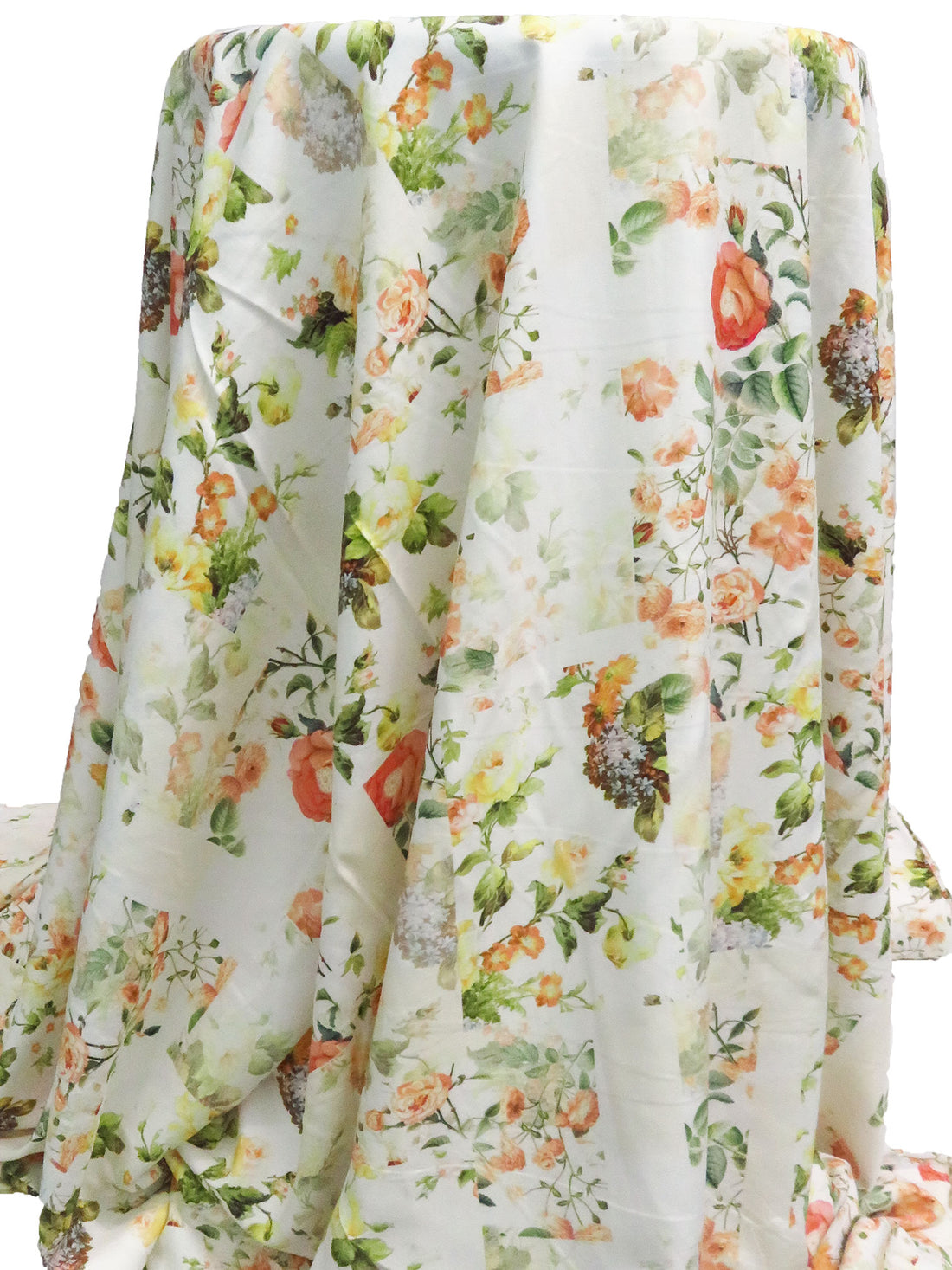 White/Dark Salmon/Lemon/Multi 100% Rayon Floral Patchwork Print Challis 58W