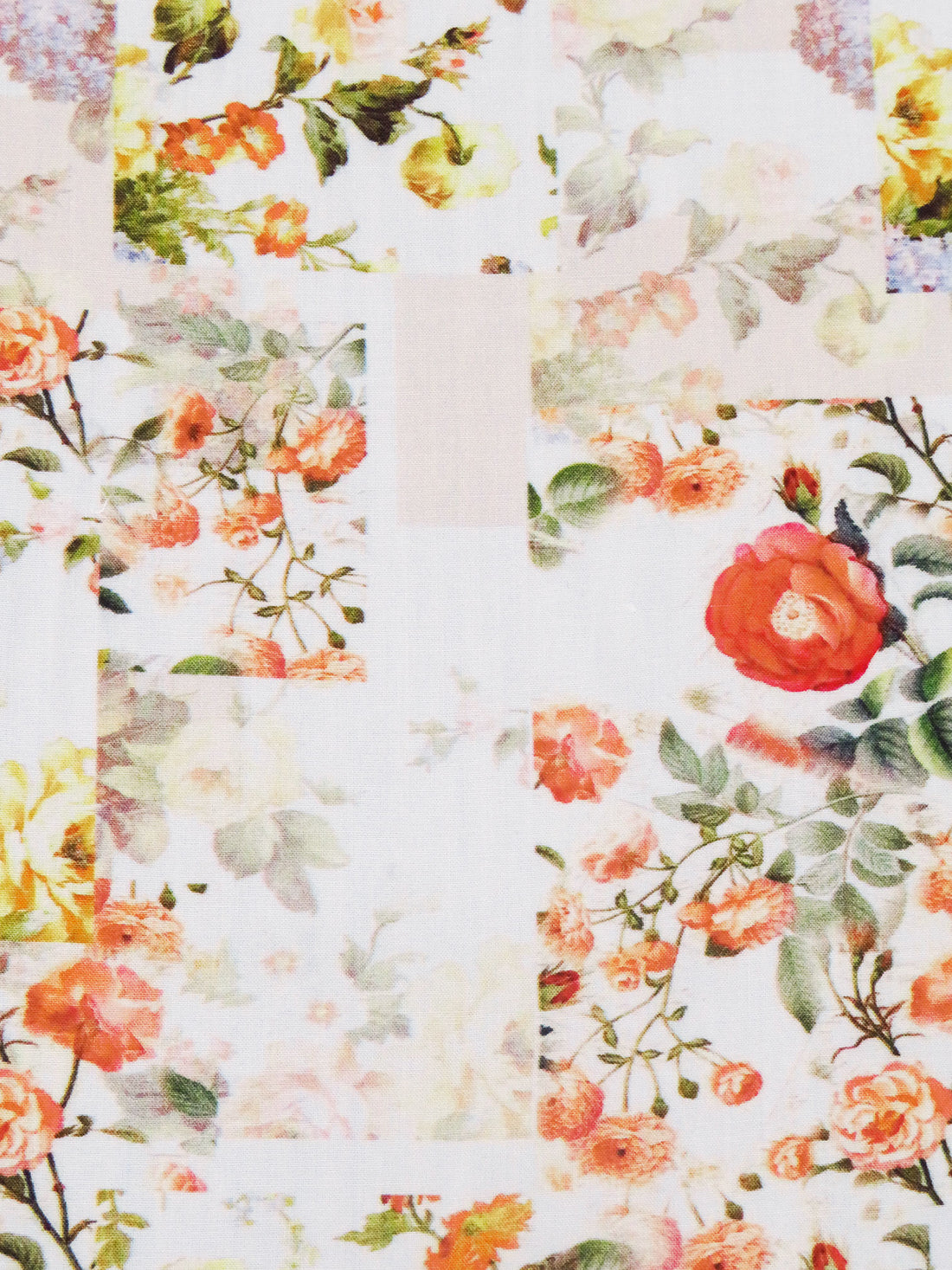 White/Medium Vermilion/Lemon/Multi 100% Rayon Floral Patchwork Print Challis 58W