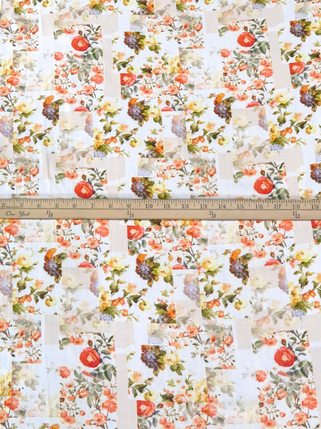 White/Medium Vermilion/Lemon/Multi 100% Rayon Floral Patchwork Print Challis 58W