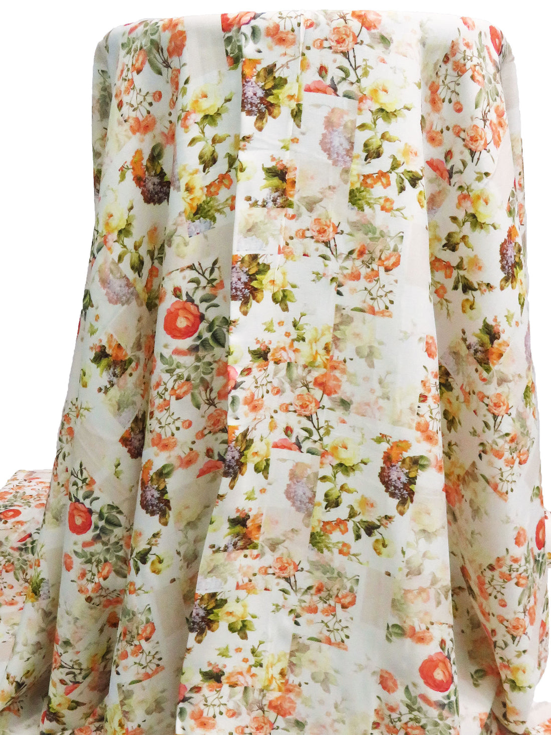 White/Medium Vermilion/Lemon/Multi 100% Rayon Floral Patchwork Print Challis 58W