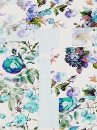 White/Blue Bell/Turquoise/Multi 100% Rayon Floral Patchwork Print Challis 58W
