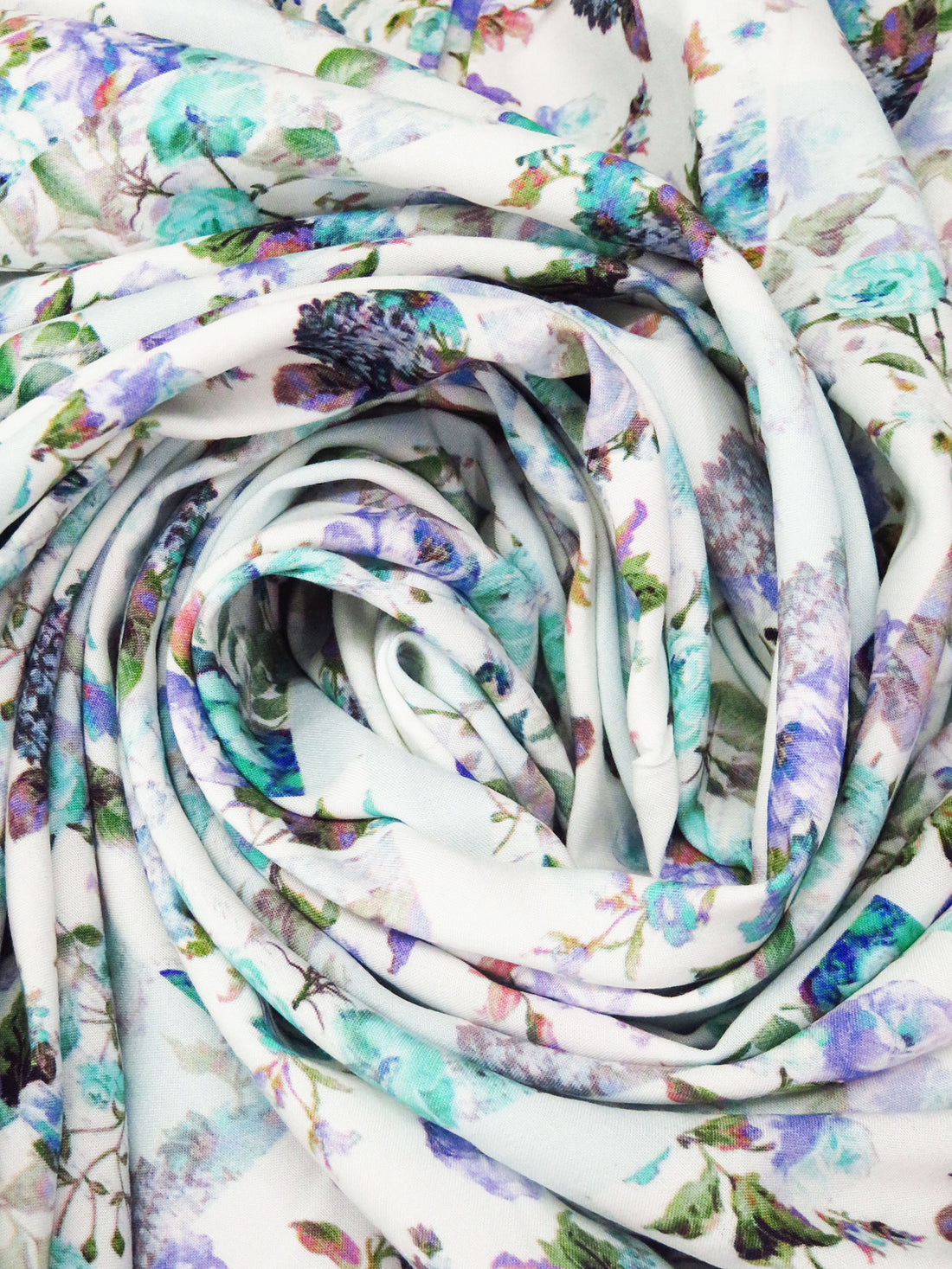 White/Blue Bell/Turquoise/Multi 100% Rayon Floral Patchwork Print Challis 58W